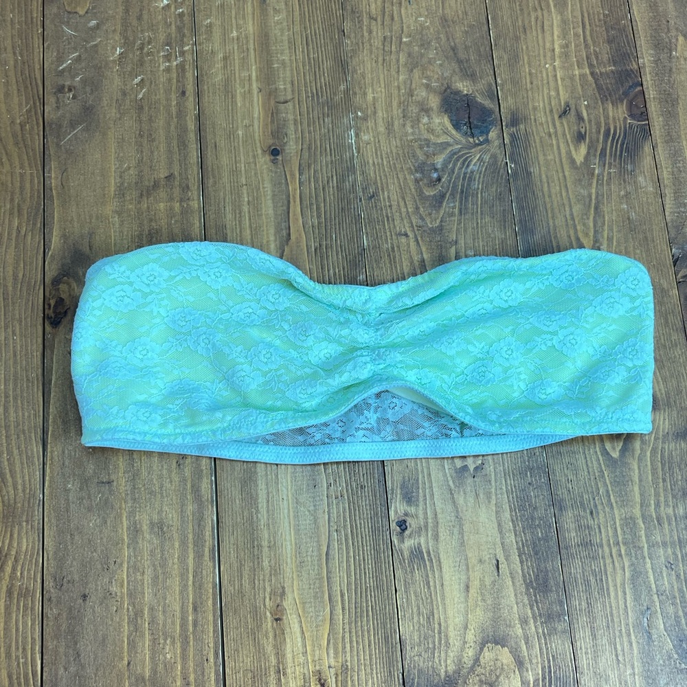 Pink by Victorias Secret lace bandeau bra blue and green size medium
